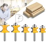 MAYLNE 1/4 Router Bits Set Woodworking Cutter 5PCS, Half Round Bearing Bullnose Milling Cutter Tools, Carbide Tipped Round Edge Cutting(Y-BY8)