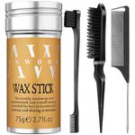 AnWoor Hair Wax Stick & Hair Combs of 4Pcs, Fly Away Hair Stick for Smoothing Frizz Edge Control, Smoothing Hair Brush with Teasing Brush, Rat Tail Comb and Edge Brush