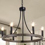 ETONIMERR Black Wagon Wheel Chandelier 6-Light Candle Dining Room Chandelier Ceiling Light Rustic Farmhouse Chandelier for Kitchen Island Living Room Foyer