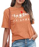 Women's Halloween T Shirt Friends of Horror Tee Tops Funny Graphic Short Sleeve (Orange1, X-Large)