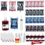 95Pcs Blood Bags for Drinks IV Bags for Halloween Party with Syringes and Jello Shot Cups with Lids, Fake Blood Drink Pouches Set including Party Decorations for Vampire Zombie