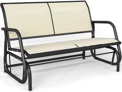 KROFEM Patio Outdoor Glider Bench, High Backrest and Breathable Mesh Fabric, Yard Porch Loveseat, Outside Rocking Swing Chair, Heavy Duty Metal, Clearance, Beige
