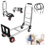 3 in 1 Aluminum Hand Truck Dolly - Convertible Heavy Duty 460lbs Capacity Folding Hand Truck with 6’’ Rubber Wheels and Telescoping Handles Multi-Position Dolly Platform Hand Cart