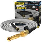 Bionic Steel Pro Metal Garden Hose 25 Ft, Rust Proof 304 Stainless Steel Water Hose with Brass Fittings, Flexible & Heavy Duty Hose, Lightweight, Kink Free & Easy Coil Outdoor Hose- 2021 Model