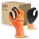 LINCONSON 12 Pack Safety Performance Series Construction Mechanics Wrinkle Latex Work Gloves (Orange, Large (12 Pairs))