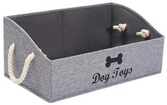 Geyecete Large Dog Toys Storage Bins - Foldable Fabric Trapezoid Organizer Boxes with Cotton Handle, Collapsible Basket for Shelves (Snow Gray-DOG)