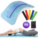 Back Stretcher for Lower Back Pain Relief, Lumbar Support with Magnet Massager for Herniated Disc, Sciatica, Scoliosis, Includes Purple Yoga Ball & Resistance Bands