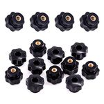 Swpeet 15Pcs M6 7 Star Through Hole Knob Female Thread Nut Clamping Knob Grip Assortment Kit, Star Shape Hand Knobs Black Plastic Screw-On Handle Clamping Knob for Mechanical Equipment (M6) (S1439)