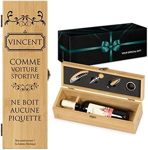 Maverton Coffret à bouteille en bambou, Cadeau d'accessoires pour le vin, Set sommelier personnalisé, Cadeau pour chaque homme - boire