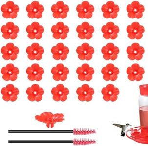 Hpewi 30Pcs Hummingbird Feeder Replacement Flowers, Hummingbird Feeder Parts with 2 Cleaning Brush, Red Hummingbird Feeder Replacement Flowers for Outdoors Hanging Ant and Bee Proof