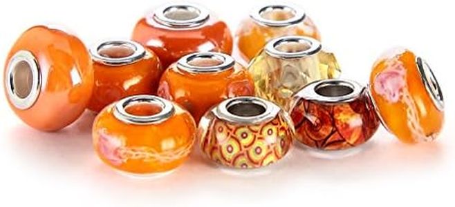 BRCbeads 10Pcs Mix Silver Plate Orange Theme Murano Lampwork European Glass Crystal Charms Beads Spacers