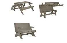 Furniture 321 GARDEN HARDWOOD CONVERTIBLE FOLDING PICNIC TABLE BENCH 2 IN 1 MADE FROM EUCALYPTUS WOOD GREY