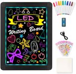 Led Magic Glow Board, 16’’x 12’’Illuminated Erasable Neon Effect Sign Board Tablet Pad with 10 Fluorescent Chalk Markers, Perfect for Christmas Gift/Shop/Cafe/Bar/Menu/Wedding/Decoration/Promotion