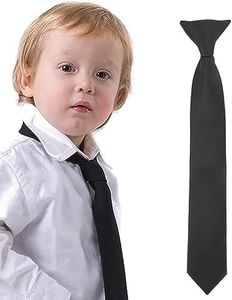 Black Clip Tie for Boy Clip-on Neckties Solid Uniform Pre-Tied Adjustable Neck Strap Tie for Wedding Graduation(Black)