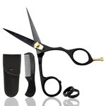 Ontaki 5.5” Japanese Steel Beard Scissors & Mustache Scissors - Ergonomic Design Beard Scissors for Men with 1 Comb & Carrying Pouch - Hand Forged Scissors - Black - Moustache Beard Scissors