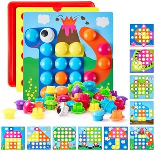 Geekper 68PCS Button Art Toys for Toddlers, Color Matching Mosaic Pegboard, Early Learning Educational Toys for 3, 4, 5, 6 Year Old Kids Boys and Girls, 10 Pictures and 58 Buttons