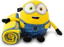 Roamwild Universal Despicable Me Bob Minions Kids Travel Pillow and Travel Blanket Set – Soft Plush Armrest Buddy Transforms Any Armrest Into a Comfy Childs Pillow for Travelling