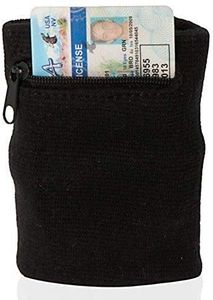 Suddora Zipper Wrist Pouch For Running - Sweatband/Wristband Wallet for Keys, ID, Cards, Cash (Black)