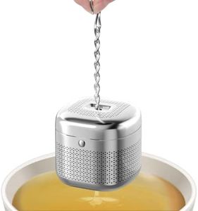 Reinmoson 2 Pack Tea Balls for Loose Tea, Retractable Chain Design, 304 Stainless Steel Extra Fine Mesh Tea Strainers for Loose Leaf Tea, Tea Infusers for Loose Tea Single Cup Come with 2 Drip Trays