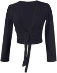 Daydance Girl's Women's Dance Top Wrap Cotton Cardigan Shrug Sweater for Ballet, Black, Medium