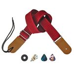 Farcaya Ukulele Strap Soprano Concert Tenor Baritone Banjo Mandolin Shoulder Strap Cotton Linen Style Leather Ends Adjustable Ukelele Strap Uke Strap,with 2Picks+ 1 Lock Button +1 Screw (Red)