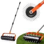 Walensee Rolling Lawn Aerator, Heavy Duty Lawn Spike Aerator Roller with 42 Steel Spikes & Adjustable Handle, Manual Push Lawn Aeration Tool for Soil Loosening, Grass & Garden Care
