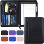 Gorbado Small Portfolio Organizer, A5 Zippered Business Portfolio, Junior Padfolio Folder Binder for Women & Men, 5 x 8 Writing Pad Included, Black