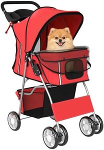 PawHut Pet Stroller with Reflective Strips, Foldable Cat Stroller with 360° Swivel Wheels, Brake and Washable Mat for Small Dogs and Cats, Red