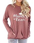 Freemale Womens Mama Bear Sweatshirt Long Sleeve Pullover Casual Pocket Blouses Brick Red