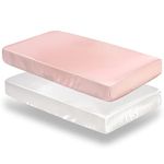 SiinvdaBZX 2 Pcs Satin Mini Crib Sheets 38 x 24In, Silky Soft Mini Portable Crib Sheets Mattress Cover Portable Playard Sheets with 5In Deep Pocket, Great for Baby Hair (Pink & White)