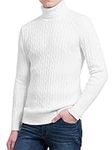 janisramone Mens High Polo Roll Neck Jumper Long Sleeve Cable Knitted Casual Winter Sweater Pullover White