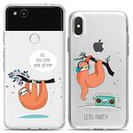 Cavka Matching Couple Cases Compatible with Apple iPhone 7/8 / SE 2020 2nd Gen Sloth Clear Animal BFF Girls Funky Silicone Cover Bro Kid Funny Cute Mate Retro