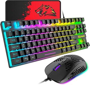 FELICON Gaming Keyboard and Mouse Combo,88 Keys Compact Rainbow Backlit Mechanical Feel Keyboard,RGB Backlit 6400 DPI Lightweight Gaming Mouse with Honeycomb Shell for Windows PC Gamers (Black)