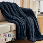 The Connecticut Home Co Throw Blanket for Couch, Soft Luxury Home Decor Shag and Sherpa, 70x60, Cozy Warm Throws for Bed, Gift for Women, Bedding Accent Blankets for Sofa Beds Chair, Navy Blue