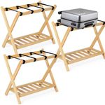 ForestFusion Luggage Racks Set of 3, Wood Luggage Rack for Suitcases, 100% Solid Wood, Foldable, Suitcase Stand with Storage Shelf for Guest Room, Hotel, Bedroom, Holds Up to 200 Lbs, Natural Wooden