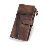 LETEULO Women's RFID Blocking Clasp Wallet Vintage Hand Rubbing Leather Wallets Organizer (Coffee)