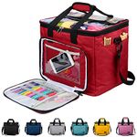 Knitting Bag for Yarn Storage, Hoshin Portable Crochet Tote Bag Yarn Organizer for Crochet Patterns and Hooks, Needles, Skeins of Yarn-Enjoy Knitting/Crocheting Anywhere (Red)