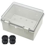 Zulkit Junction Box ABS Plastic Dustproof Waterproof IP65 Electrical Boxes Hinged Shell Outdoor Universal Project Enclosure Grey Clear Transparent Cover With 2 Cable Glands 8.7 x 6.7 x 4.3 inch (220x170x110 mm)