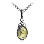 Ian and Valeri Co. Lemon Amber Sterling Silver Classic Grape Leaves Pendant Necklace Chain 18"