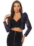 Allegra K Women's Halloween Costume Sequin Jacket Open Front Party Clubwear Long Sleeve Cropped Bolero Shrug Jackets Multicolor M