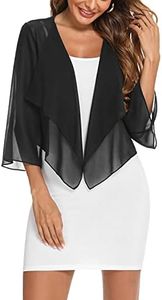 Aottori Bolero Negro Mujer Verano Gasa Chaqueta Manga 3/4 Fiesta Toreras Elegante Corta Shrug Tops Casual Ligero Cuello en V Abrigo Primavera Otoño Negro XXL