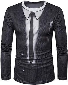 GRATJCIN Men's 3D-Print Realistic Suit Tuxedo Long Sleeve T-Shirt, Business Suit01, Large