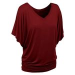 SIWUGCF Women's Loose Fit Solid Top Dolman Sleeve V Neck Tops Stretch Plus Size Comfort Color T-Shirts Lightweight Tee Shirt(4X-Large,Wine)