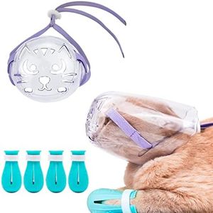 Augegel Cat Muzzle for Grooming,Cat Mouth Cover Set with Adjustable Hood,Breathable Anti Bite Air Muzzles,Claw Covers for Grooming,Silicone Anti-Scratch Boots,Cat Paw Protector for Bathing