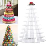 Jasoyepe Macaron Stand, Round Macaron Tower Cake Stands, Clear Plastic Display Holder Dessert Food Display Stand Pastry Serving Platter for Birthday Wedding Party Serving Bakery Decor (10 Tier)