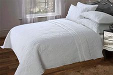 Olivia Rocco Sorrento Quilted Bedspread Designer Double King Comforter Throw, 240 x 260 cm, White