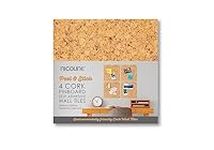 Nicoline PB-SA/W Self Adhesive Cork Pin Board Tiles - Noticeboard Messages - 4 Pack, Light Brown, 30 x 30 centimetres