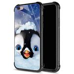 iPhone 6S Plus Case,Cute Penguin Happy Feet iPhone 6 Plus Cases for Girls Boys,9H Tempered Glass Graphic Design Shockproof Anti-Scratch Tempered Glass Case for Apple iPhone 6/6S Plus