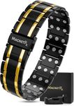 MagnetRX® 3X Strength Titanium Magnetic Bracelet – Magnetic Bracelets for Men – Premium Fold-Over Clasp and Adjustable Length with Sizing Tool (Black/Gold)