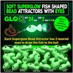 GLO-X 24pcs Soft Superglow Plastic Fishing Beads with Eyes, Glows The Brightest, add to Fishing Lures, Freshwater & Saltwater, Catch More Bass, Trout, Snapper, Salmon etc